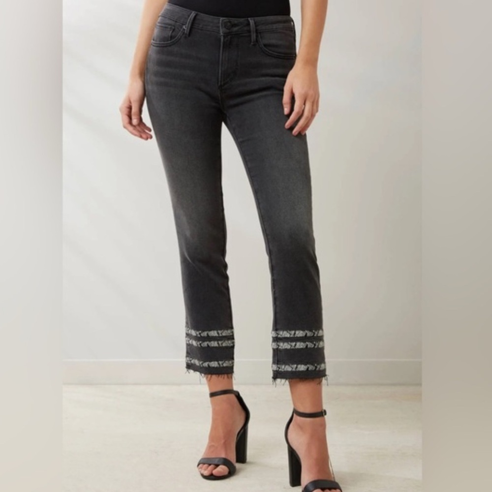 DRIFTWOOD Colette Straight Cropped Jeans in black with Frayed Hem
